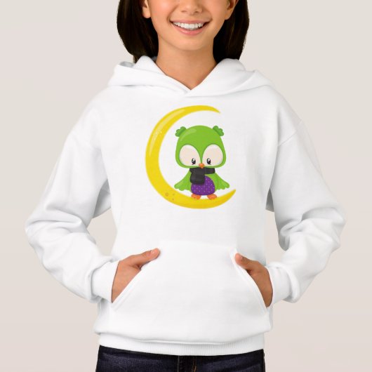 Halloween Owl, Cute Owl, Green Owl, Moon, Scarf (Voorkant)