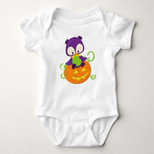 Halloween Owl, Cute Owl, Paarse Owl, Pumpkin Romper