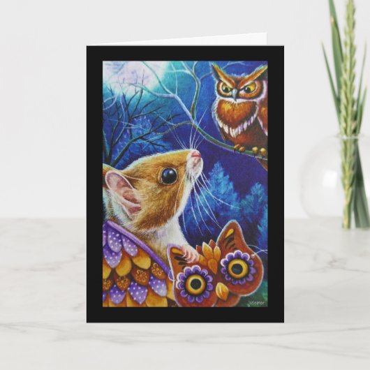 Halloween Owl Mouse  Mask Waterverf Art Kaart (Voorkant)