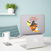Halloween Owl op Broom Sticker (Laptop op bureau)