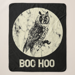 Halloween Owl Retro Full Moon Boo Distsed Cft Sherpa Deken