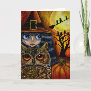 Halloween Owl Witch Kaart