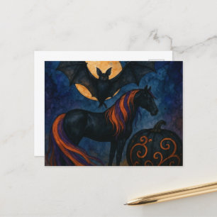 Halloween paard en vleermuis met pompoen briefkaart