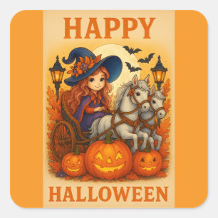 Halloween paard en wagen Schattigee heks Stickers