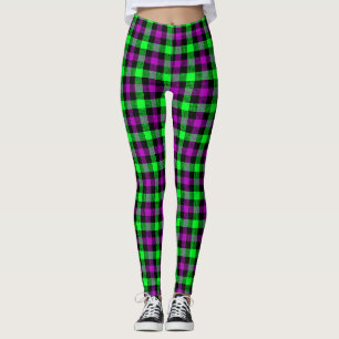 Halloween Paars en Neon Green Tartan Leggings