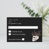 Halloween Paars Floral & Skull no Meal RSVP Black (Staand voorkant)