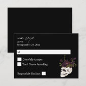 Halloween Paars Floral & Skull no Meal RSVP Black (Voorkant / Achterkant)
