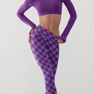 Halloween Paars Green Tartan Modern Patroon Leggings