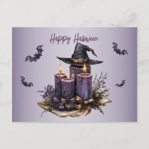 Halloween Paarse Candles Bats Spooky Scary Briefkaart