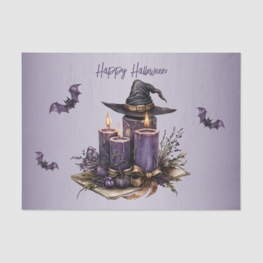 Halloween Paarse Candles Bats Spooky Scary Tissuepapier (Voorkant)