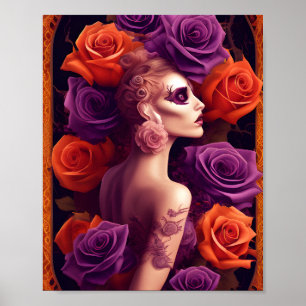 Halloween Paarse en Oranje Rozen Beauty Poster