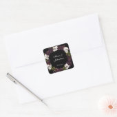 Halloween Paarse Floral & Skull Dank je Vierkante Sticker (Envelop)
