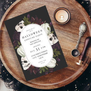 Halloween Paarse Floral & Skull Party Kaart