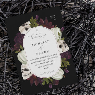 Halloween Paarse Floral & Skull Wedding Kaart