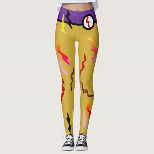 Halloween Paarse Gouden Bliksem Bolts Superhero Leggings (Voorkant)