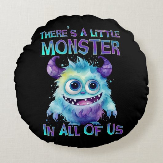 Halloween Paarse Monster Rond Kussen (Voorkant)