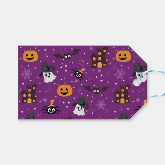 Halloween paarse patroon cadeaulabel (Voorkant (Horizontaal))