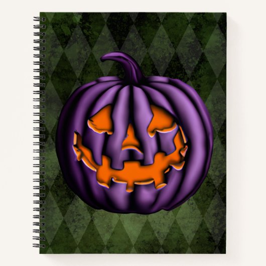 Halloween Paarse pomkin Green Grunge Notitieboek (Voorkant)