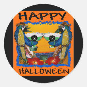 HALLOWEEN PAPEGAAIEN RONDE STICKER