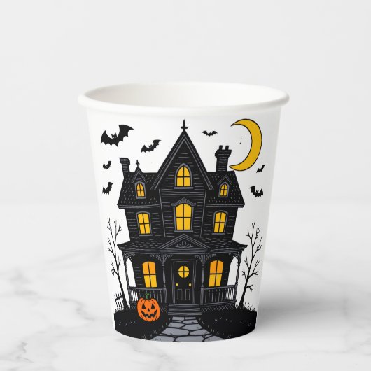 Halloween Paper Cup met Haunted House Design Papieren Bekers (Voorkant)