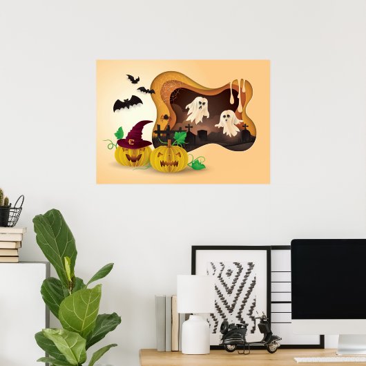 Halloween Papercut begraafplaats Ghosts Poster (Thuiskantoor)