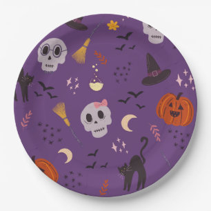 Halloween Papieren Borden – Schedels, Pompoenen & Bordje