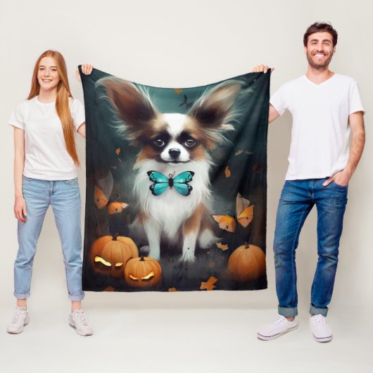 Halloween Papillon met pompoenen eng Fleece Deken (In situ)