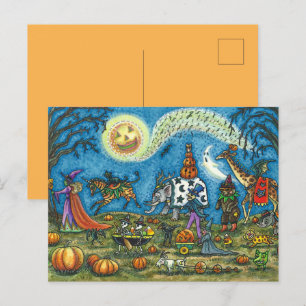 HALLOWEEN PARADE Witch Giraffe Beer Zebra Skellies Feestdagenkaart