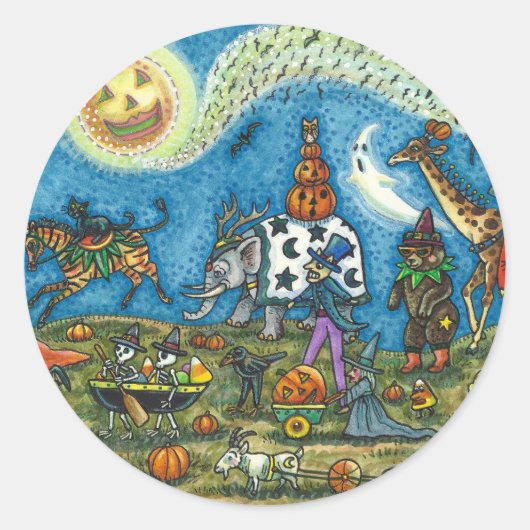 HALLOWEEN PARADE Witch Giraffe Beer Zebra Skellies Ronde Sticker (Voorkant)