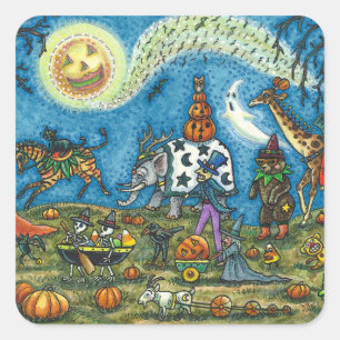 HALLOWEEN PARADE Witch Giraffe Beer Zebra Skellies Vierkante Sticker