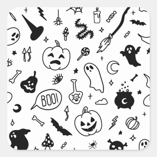 Halloween partij doodle patroon vierkante sticker (Voorkant)