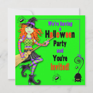 HALLOWEEN PARTIJ INVITE - KINDER - WITCHES/SPIDERS KAART