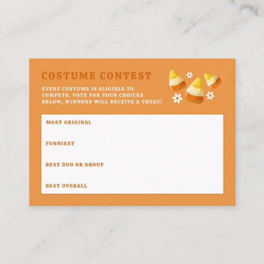 Halloween partij kostuum wedstrijd stembiljetten informatiekaartje (Voorkant)