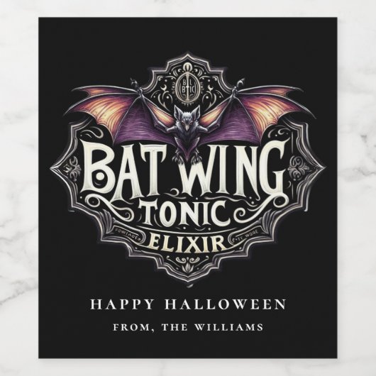 Halloween Party Bat Wing Tonic Elixir Wijnlabel Wijn Etiket (Enkel label)