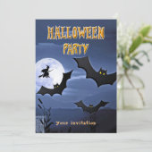 Halloween Party Bats volant sorcière Invitation (Debout devant)