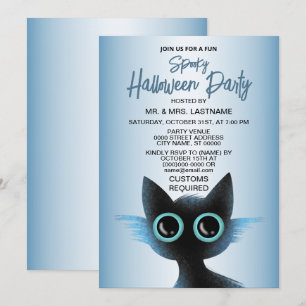 Halloween Party Big Eyes Zwart Blauw Kwaad Kat Kaart