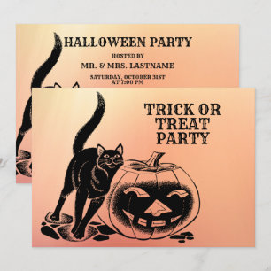 Halloween Party Black Cat Pumpkin Oranje Scary Kaart