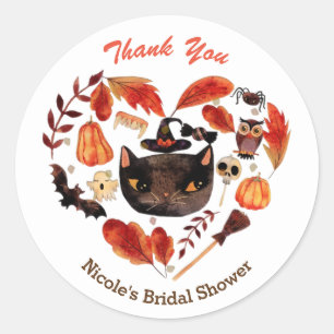 Halloween Party Black Cat Waterverf Whimsical Ronde Sticker