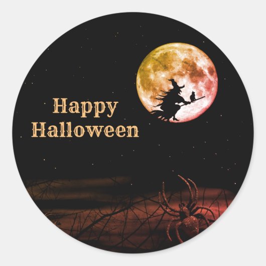 Halloween Party Black Night Volle Maan Eng Ronde Sticker (Voorkant)