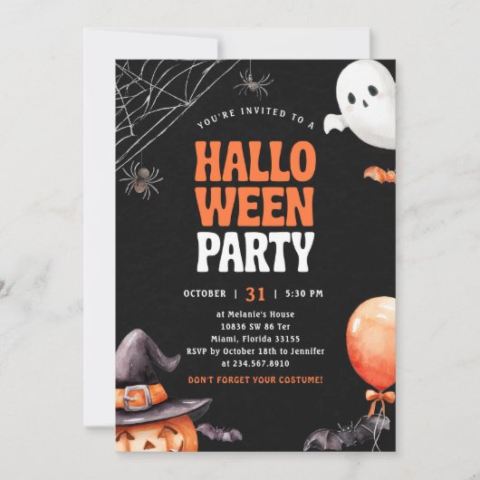 Halloween Party Black Orange Invitation (Devant)