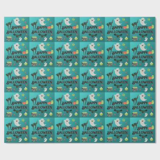 Halloween Party Blauwgroen en Groen Cadeaupapier (Vlak)