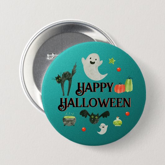 Halloween Party Blauwgroen en Groen Ronde Button 7,6 Cm (Voorkant /achterkant)