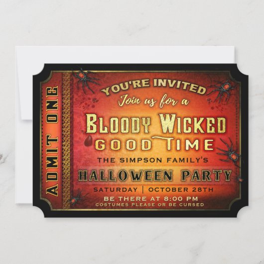 Halloween Party Bloody Wicked Ticket Uitnodiging (Voorkant)
