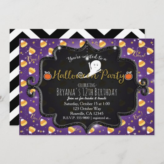 HALLOWEEN PARTY Candy Corn Ghost Invitation (Devant / Derrière)