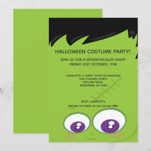 Halloween Party Cute Green Frankenstein Kaart