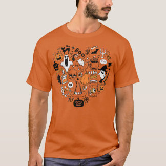 Halloween Party Doodle Heart Shape Costuum T-shirt
