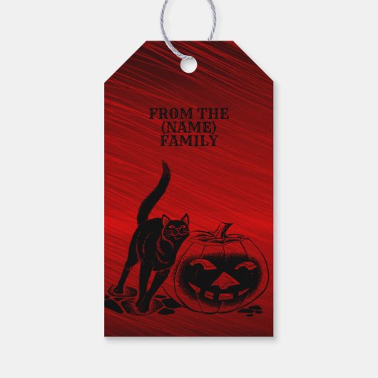 Halloween Party Evil Black Cat Pumpkin Red Scary Cadeaulabel (Achterkant)