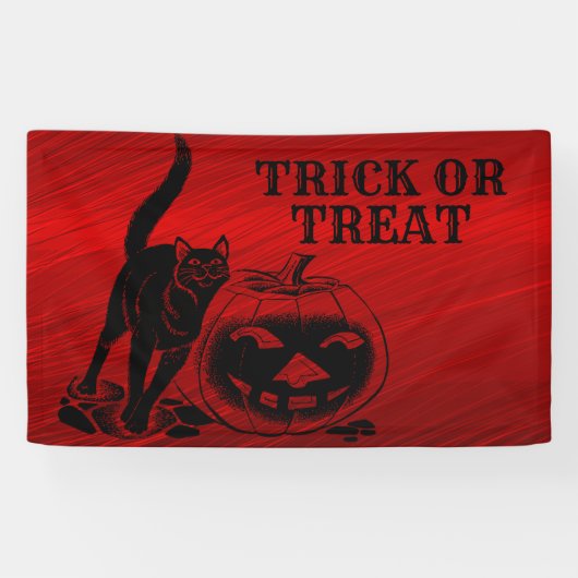 Halloween Party Evil Black Cat Pumpkin Red Scary Spandoek (Horizontaal)