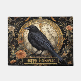 Halloween Party Evil Black Crow Oranje Bloemen Deurmat