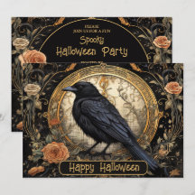 Halloween Party Evil Black Crow Oranje Bloemen